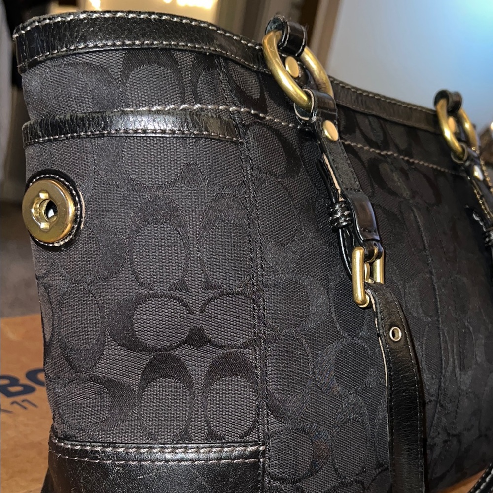 COACH Black Signature Monogram Career Shoulder Bag - Picture 2 of 13